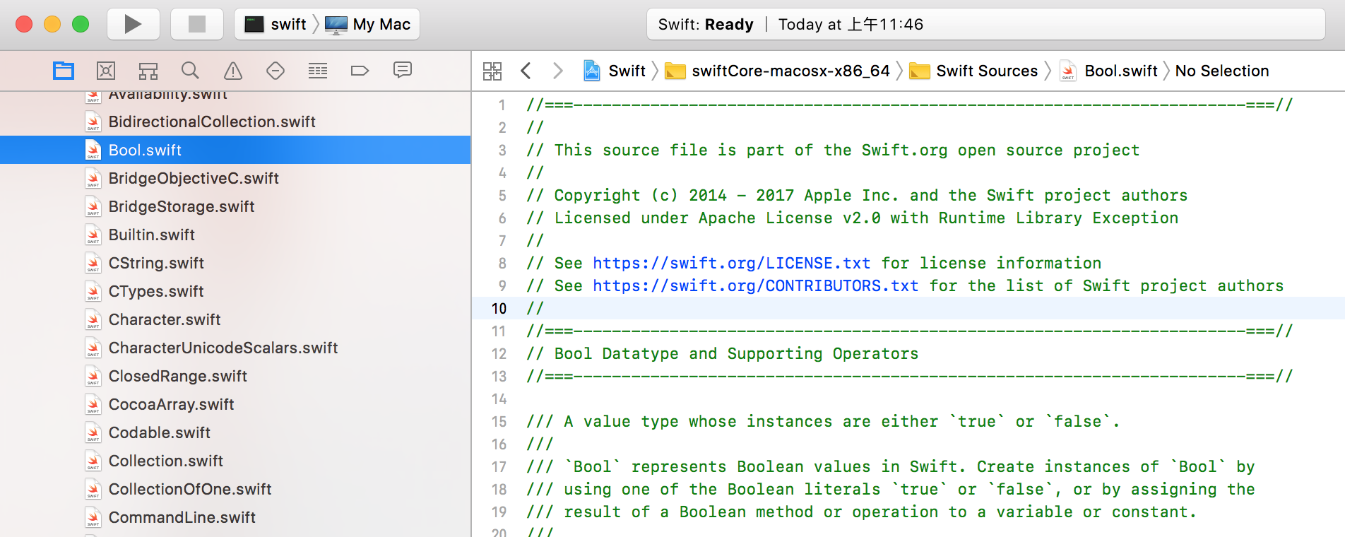 Swift language source code bool
