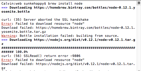 unable to download node using brew