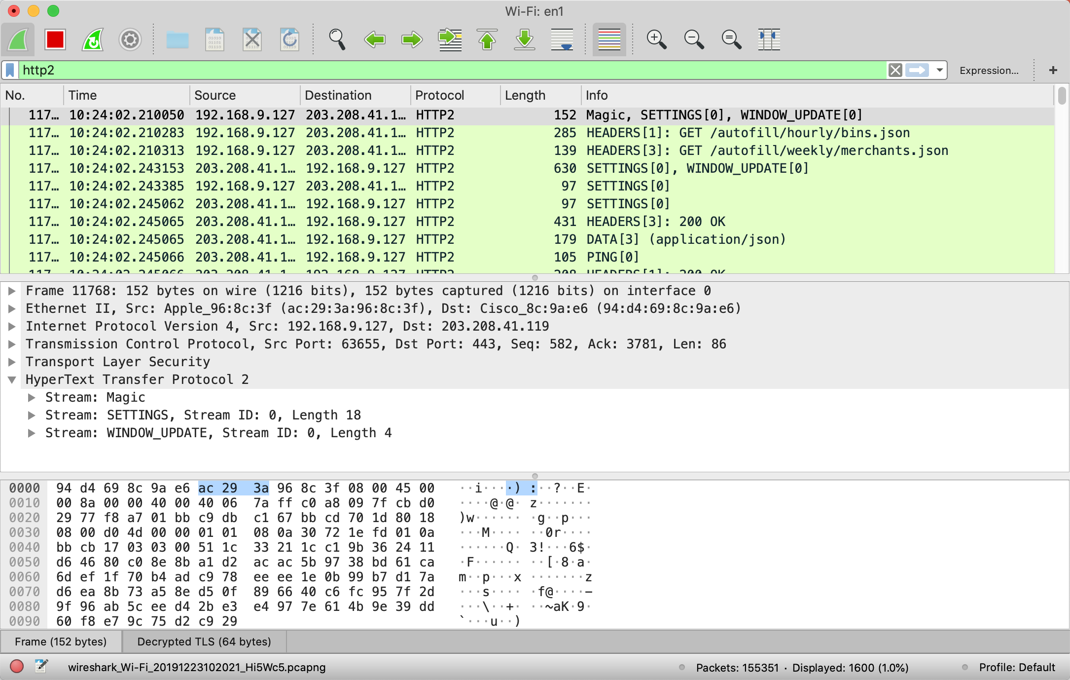 HTTP2 in Wireshark