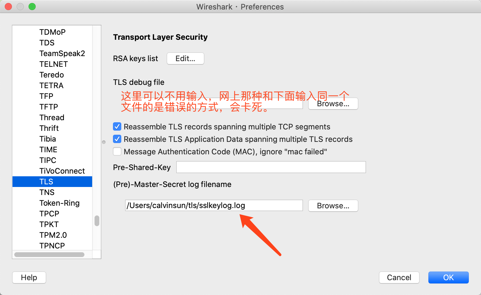 Wireshark TLS setting